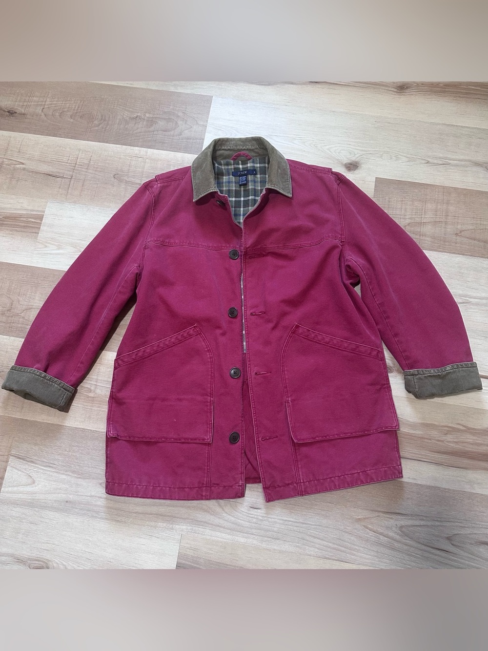 Men’s/Womens Vintage J.Crew Red Ribbed Collar Button Up Barn Coat Medium